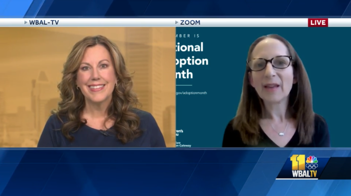 Screenshot of CPO Lisa Dominguez speaking to WBAL about National Adoption Month